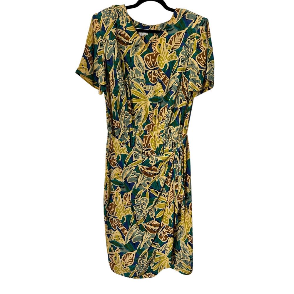 Vintage Maggy London Dress 14 Silk Yellow Green Floral Romantic 90s Y2K Maxi
